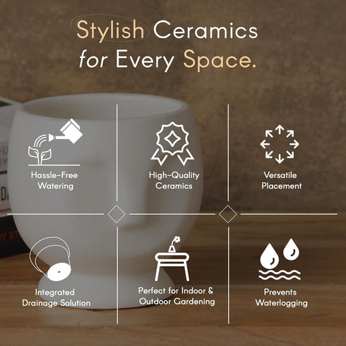 White Human Face Ceramic Planter - The Earth Store - Planter